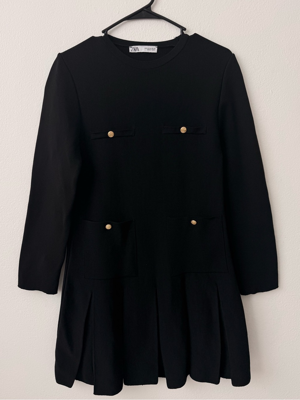 Zara Black Long Sleeve Blazer-Style Coat with Gold Buttons